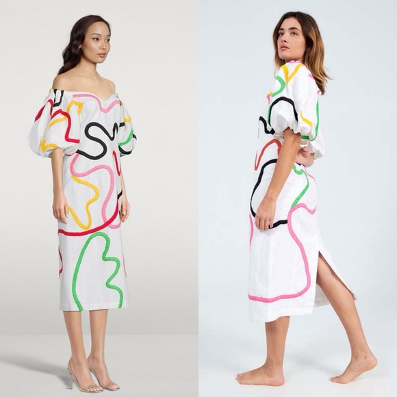 Mara Hoffman Cadiz Namari Embroidered Linen Midi Dress Size 4 - Picture 2 of 16